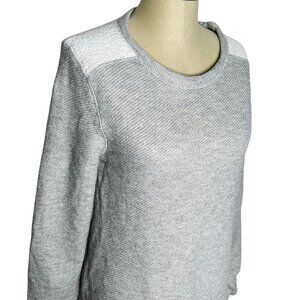 Per Se Carlisle Sweater Womens Size L Grey Scoop Neck White Shoulders